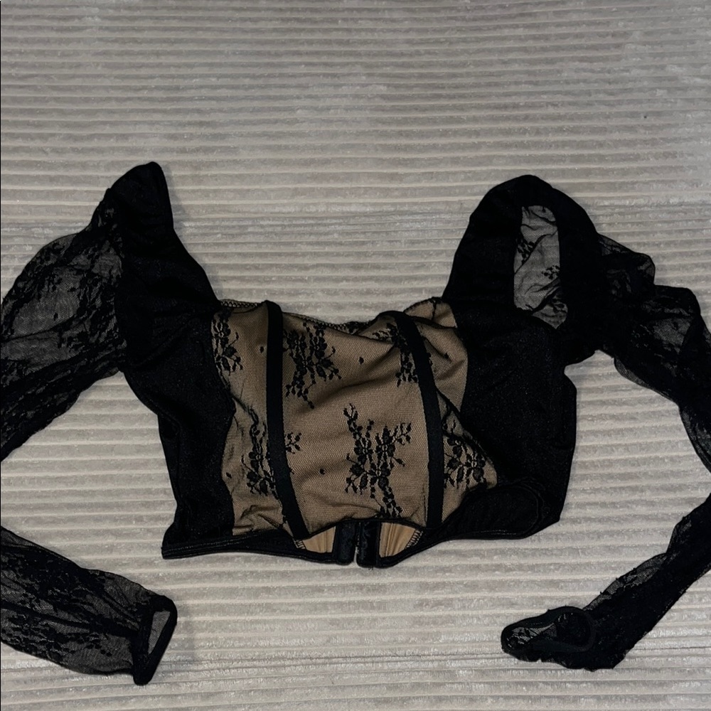 Black and Tan Lace Long Sleeve Top